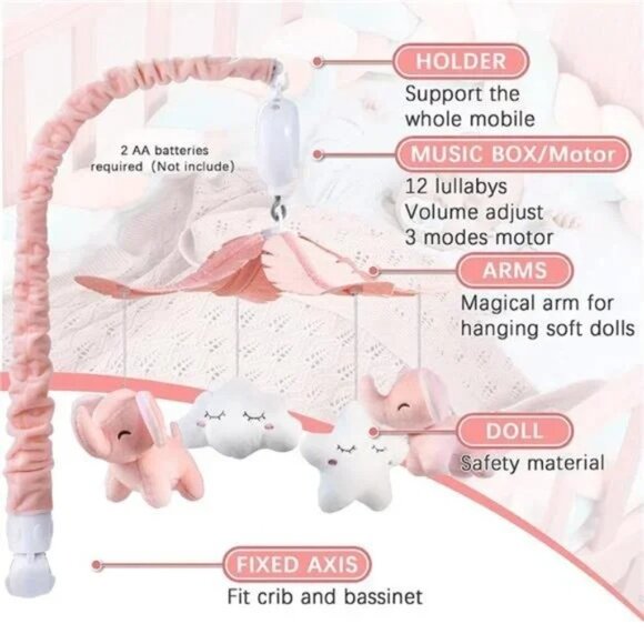 Crib Mobile for Girls with 3 Modes Music Box Turn Only, Music Only, Turn & Music - Picture 2 of 5